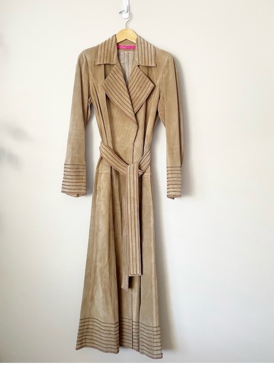 Emanuel Ungaro Jackets & Blazers - Vintage Emanuel Ungaro Suede Leather Boho Style Long Trench Coat
